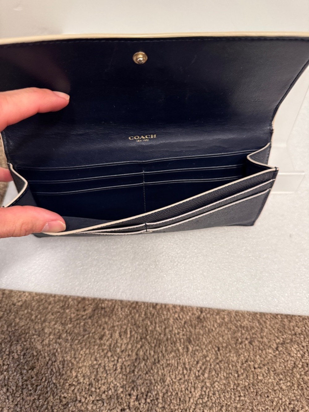 Coach Navy Pebbled Leather perforated snap wallet - Picture 6 of 7